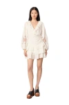 Maje Roilela Embroidered Ruffle Mini Dress In Ecru