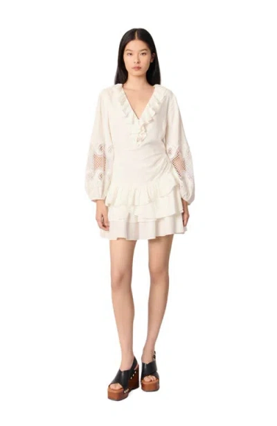 MAJE MAJE RUFFLED EMBROIDERED SLEEVE DRESS