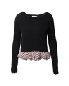 Maje Ruffled Hem Sweater In Black Cotton Linen In Black