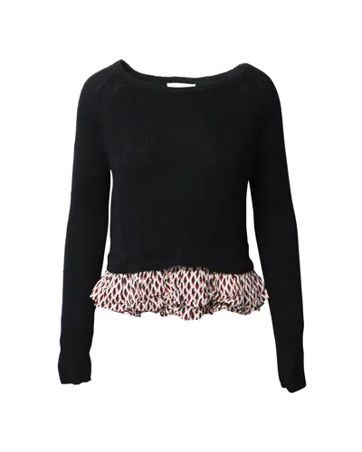 Maje Ruffled Hem Sweater In Black Cotton Linen