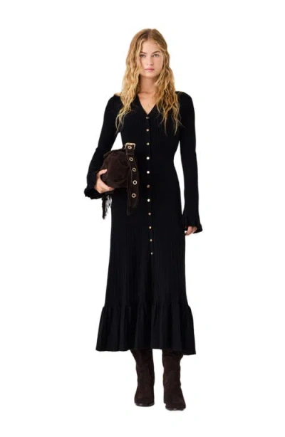 Maje Ruffled Knit Maxi Dress In Black