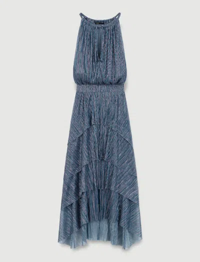 Maje Ruffled Lamé Maxi Dress For Spring/summer In Blue