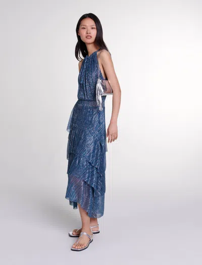 Maje Ruffled Lamé Maxi Dress For Spring/summer In Blue