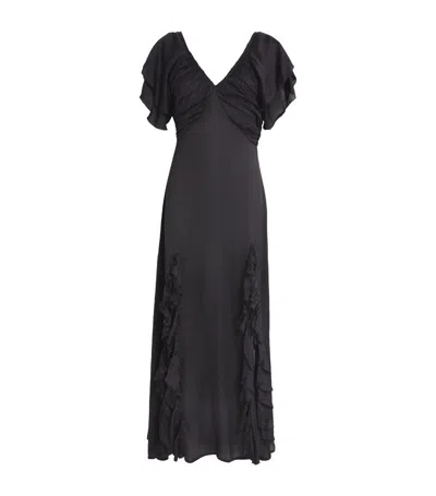 Maje Ruffled Maxi Dress In Black