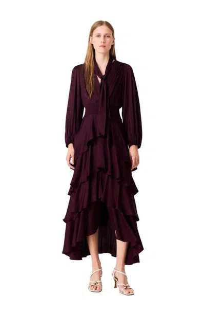 Maje Ruffled Maxi Dress In Burgundy