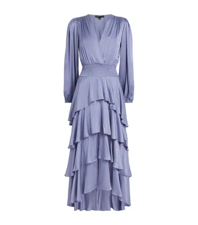 Maje Ruffled Midi Dress In Blue
