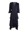 Maje Tiered Ruffle Midi Dress In Blue
