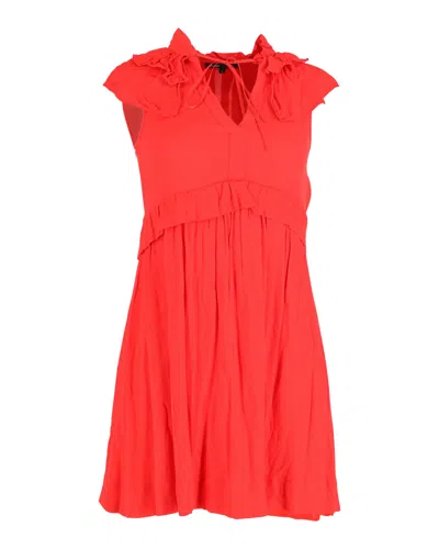 Maje Ruffled Mini Dress In Red Viscose