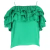 Maje Ruffled Off-shoulder Top In Green Polyester In Green