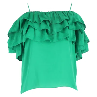 Maje Ruffled Off-shoulder Top In Green Polyester