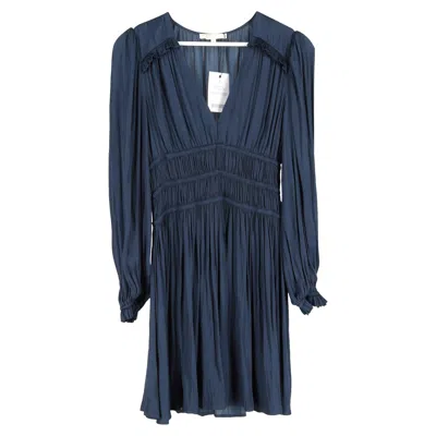 Maje Ruffled Satin Mini Dress In Navy Blue Polyester