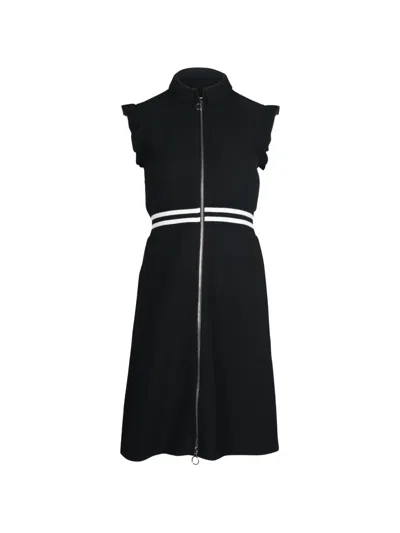 Pre-owned Maje Ruffled Sleeve Zip Midi Dress In Black