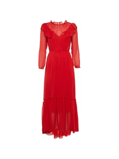 Pre-owned Maje Ruffle-detail Maxi Dress In Red