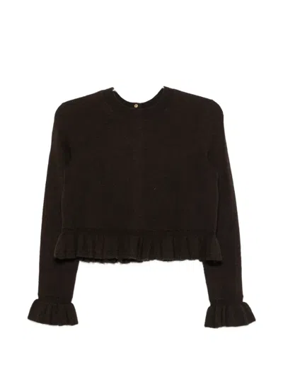 Maje Ruffled-trim Button-back Sweater In Brown