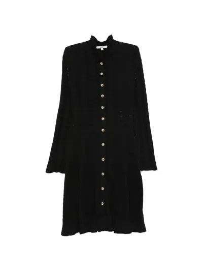 Maje Ruffle-trim Cable-knit Mini Dress In Black