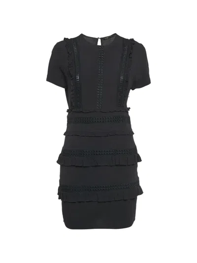 Pre-owned Maje Ruffle-trim Mini Dress In Black
