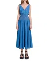 Maje Womens Bleus Cut-out Smocked-waist Denim Maxi Dress In Blue Jean