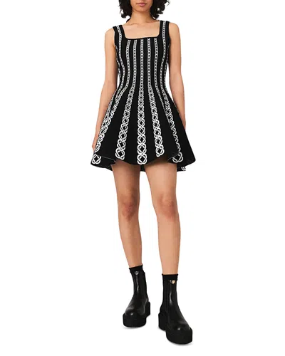 Maje Monogram-jacquard Mini Dress In Black