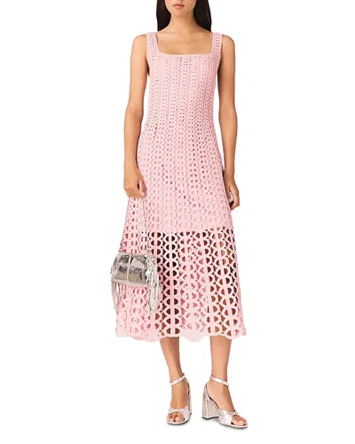 Maje Womens Pink Square-neck Rhinestone-embellished Crochet Midi Dress