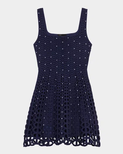 Maje Russelqueen Embellished Knit Mini Dress In Navy