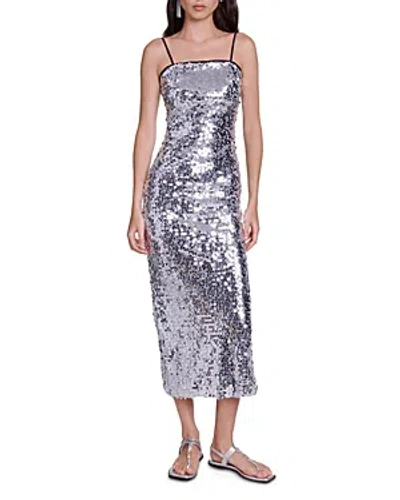 Maje Rustona Sequined Maxi Dress In Silver