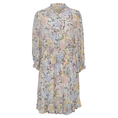 Maje Rythonela Smocked Printed Dress In Multicolor Cellulose Fiber
