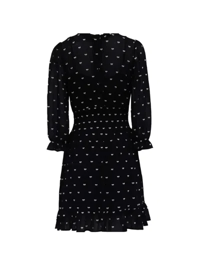 Pre-owned Maje Rythonoeud Bow-print Mini Dress In Black
