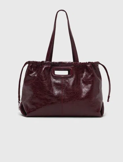 Maje Sac M Tote En Cuir Craquelé In Burgundy