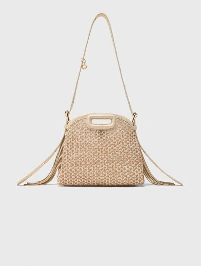 Maje Miss M Mini Leather Mesh Crossbody Bag In Neutral