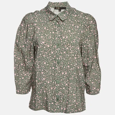 Pre-owned Maje Sage Green Rosebud Print Crepe Button Up Shirt M