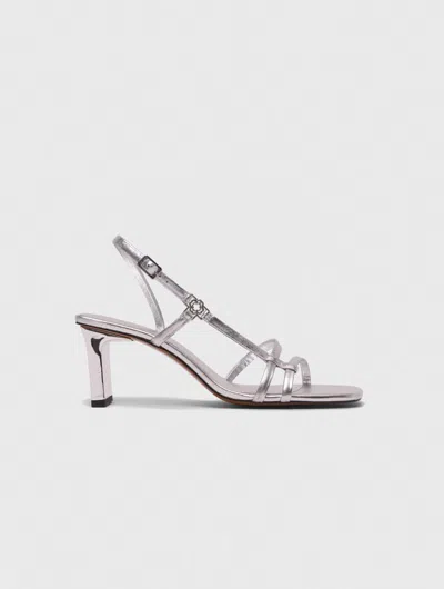 Maje Sandale À Brides Métallisée À Talon In Silver