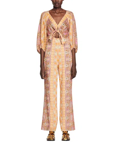 Maje Sandro Dieppe Linen-blend Jumpsuit In Neutral