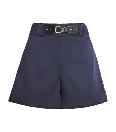 Maje Satin Belted Shorts In Blue