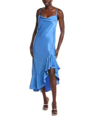 Maje Satin Cowl Neck Midi Dress In Blue