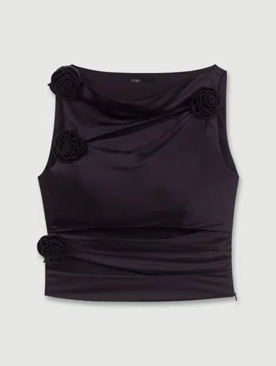 Maje Satin-effect Draped Top In Black