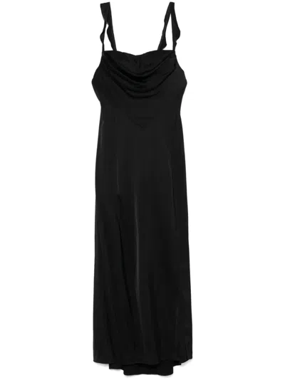 Maje Satin-finish Maxi Dress In Black
