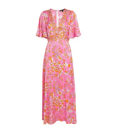 Maje Satin Floral Midi Dress