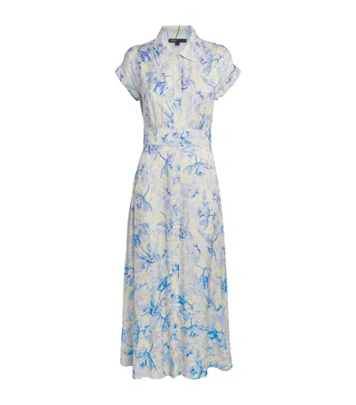 Maje Satin Floral Midi Dress In Blue