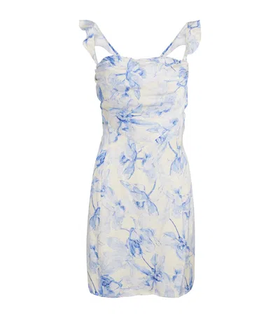 Maje Satin Floral Mini Dress In Blue