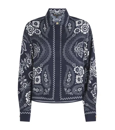 Maje Womens Navy Bandana Print Bandana-print Relaxed-fit Satin Shirt In Blue