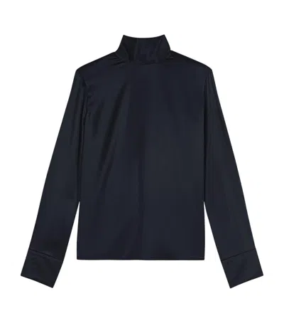 Maje Satin High-neck Blouse In Blue