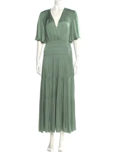 Pre-owned Maje Satin Long Dress In Green