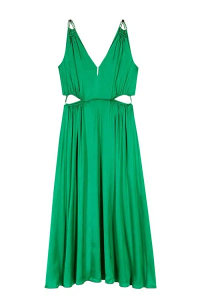 Maje Satin-look Maxi Dress In Green