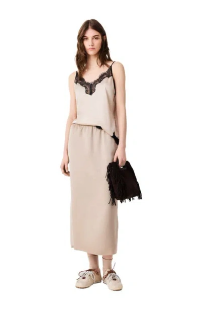 Maje Satin Pencil Skirt In Beige