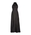 Maje Womens Noir / Gris Villy Halter-neck Pleated Satin Maxi Dress In Black
