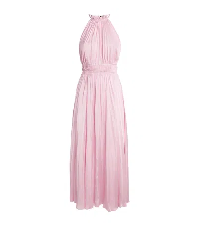 Maje Satin Pleated Maxi Dress In Pink