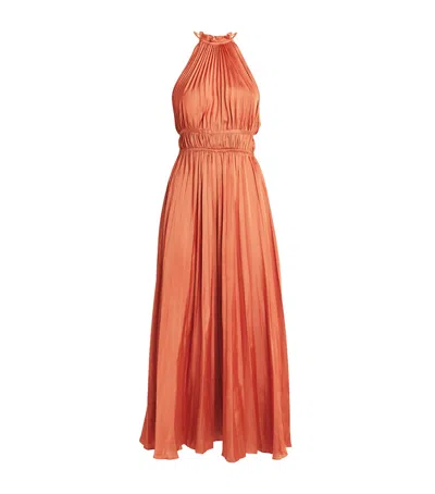 MAJE SATIN PLEATED MIDI DRESS