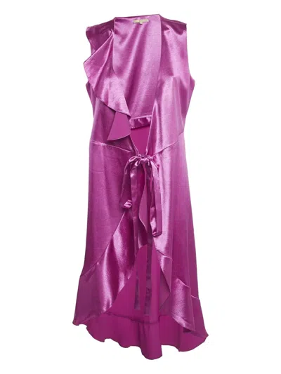Pre-owned Maje Satin Ruffled Wrap Dress In Pink