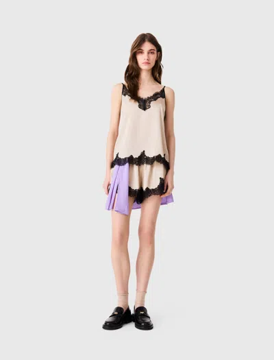 Maje Satin Top With Lace Details In Sand