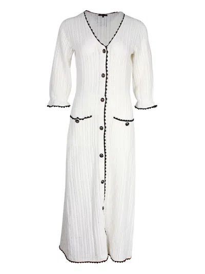Pre-owned Maje Scallop-trim Knitted Midi Dress In White